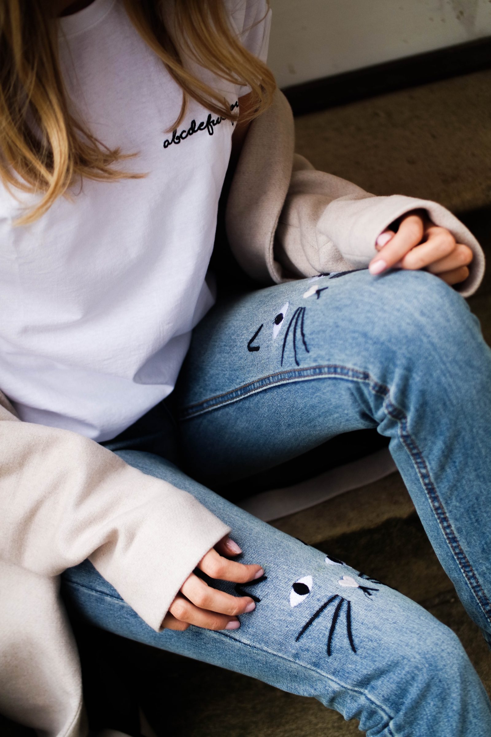 Embroidered Denim - Cat Jeans