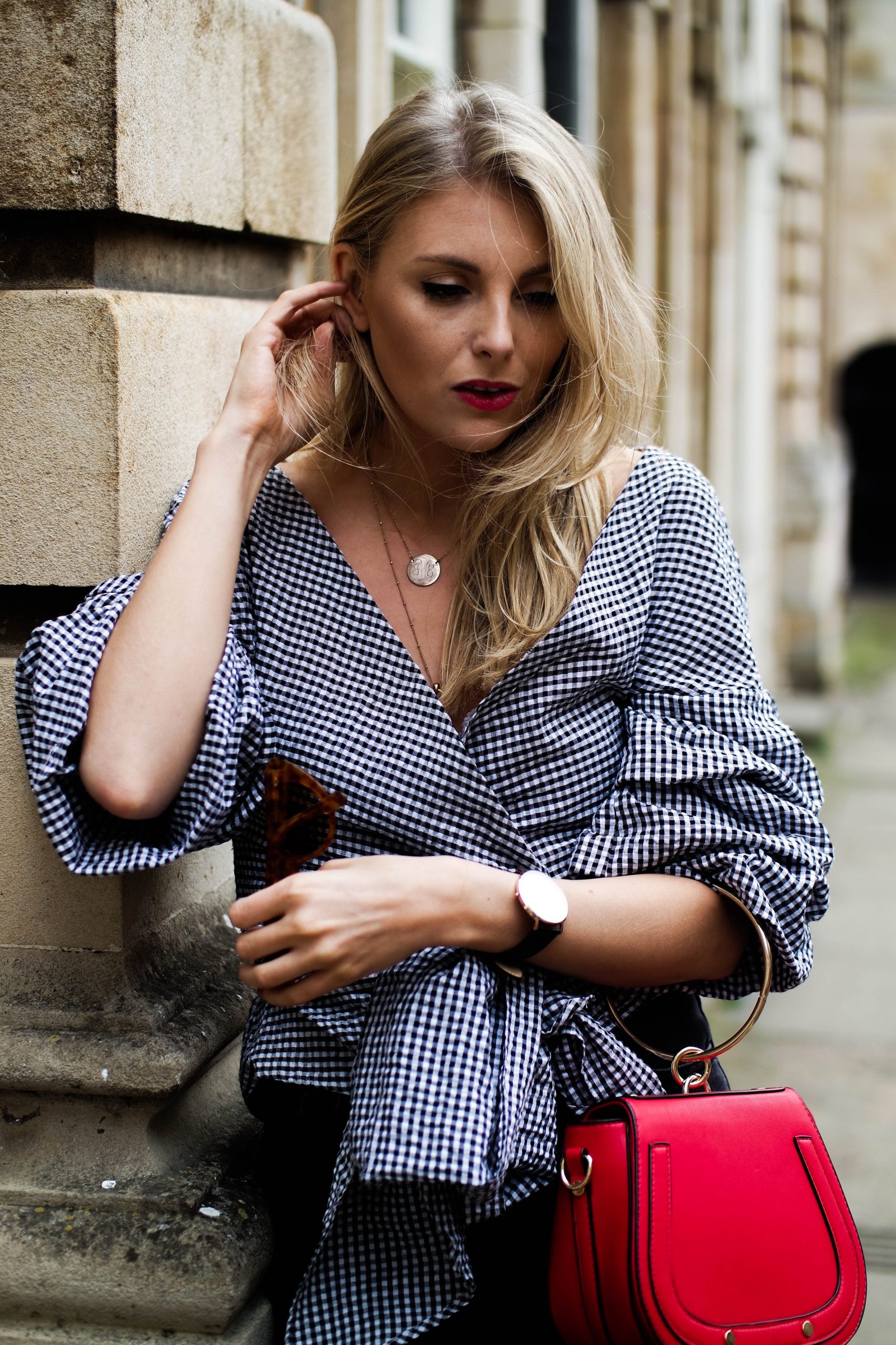 Gingham Top - Red Bracelet Bag