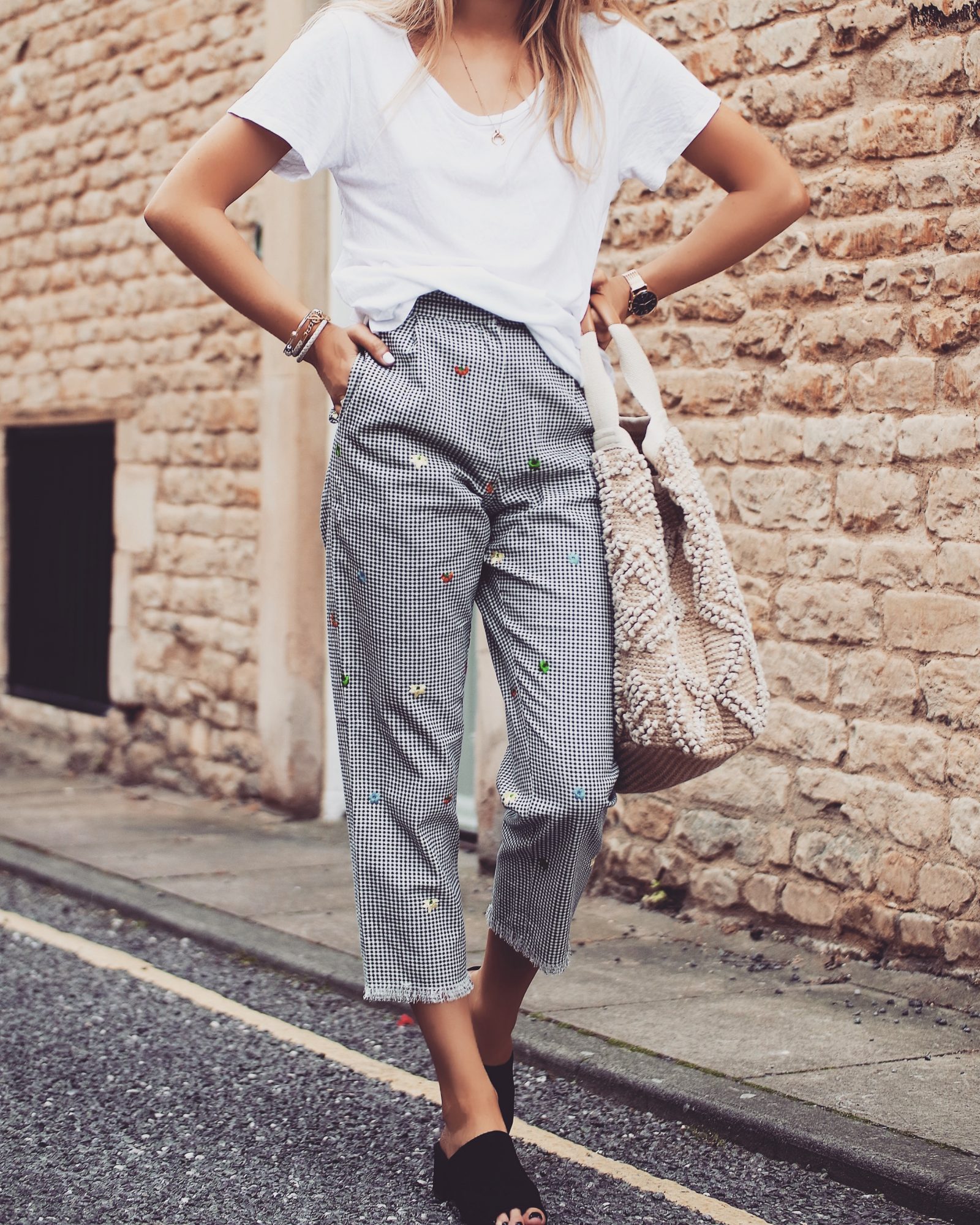 Topshop Gingham Trousers - Non Denim Bottoms 