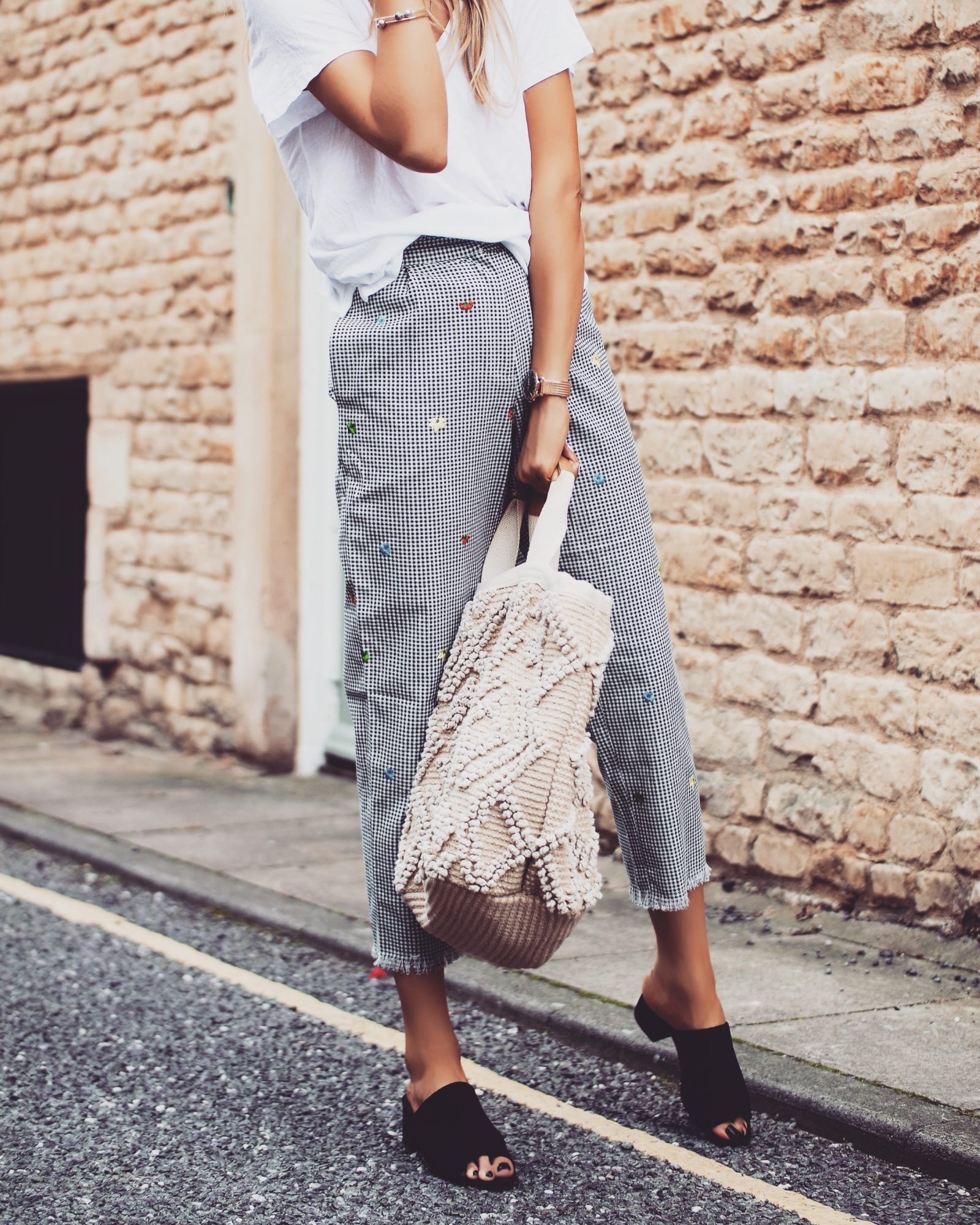 Topshop Gingham Trousers - Non Denim Bottoms - Basket Bag