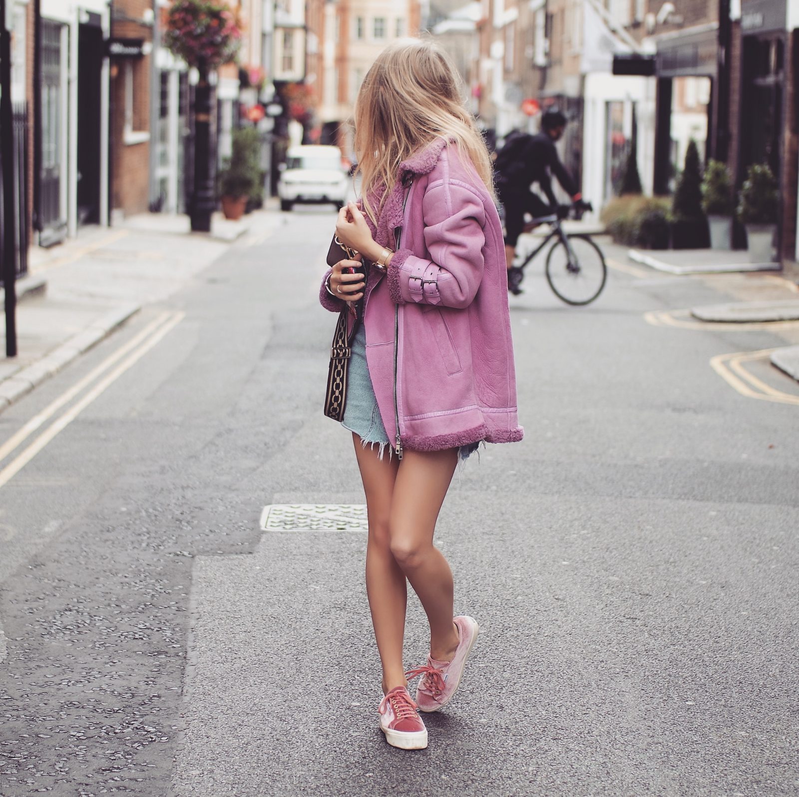 LFW Outfit - Pinko Pink Aviator Jacket - Fashion Blogger Sinead Crowe