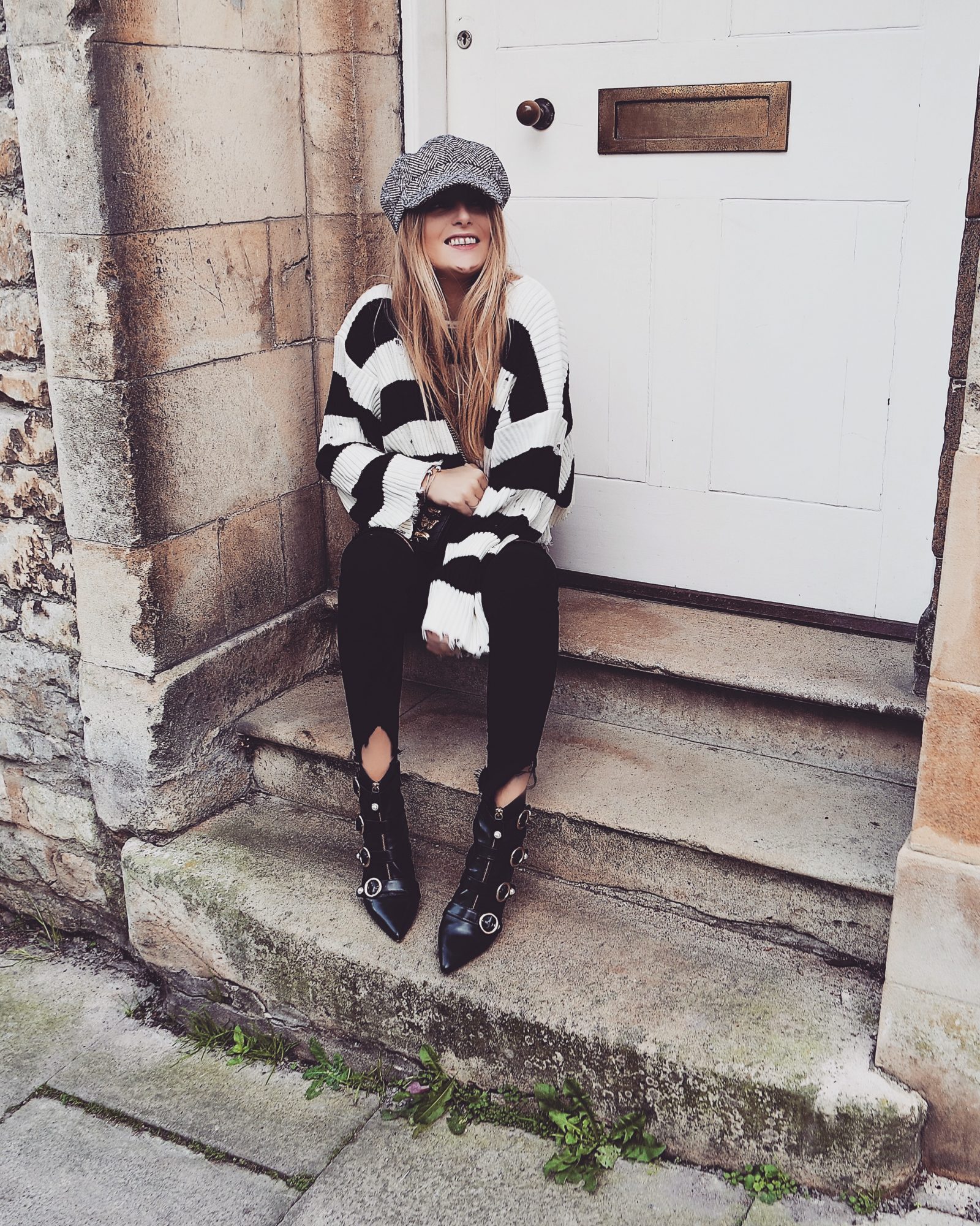 Baker Boy Hat - Black White Stripe Jumper