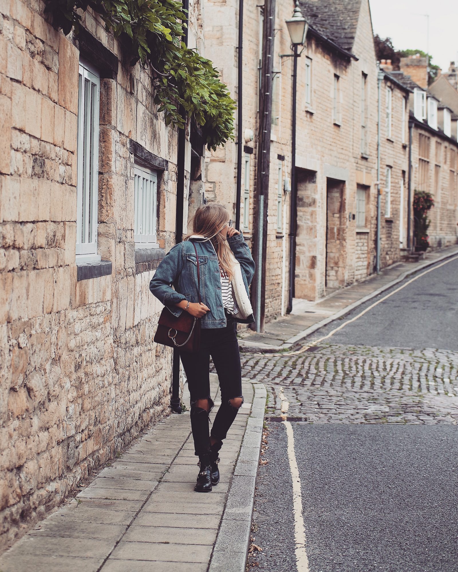 Denim Shearling Jacket - Street Style