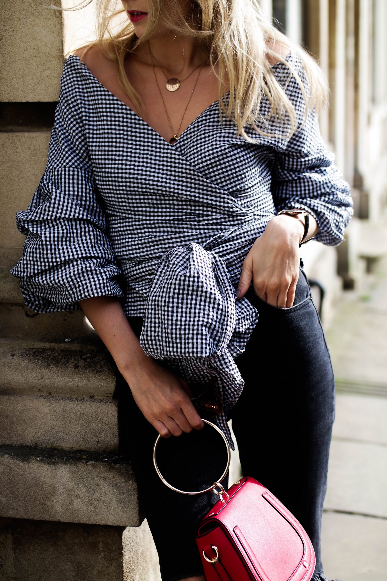 Gingham Top - Red Statement Bag 