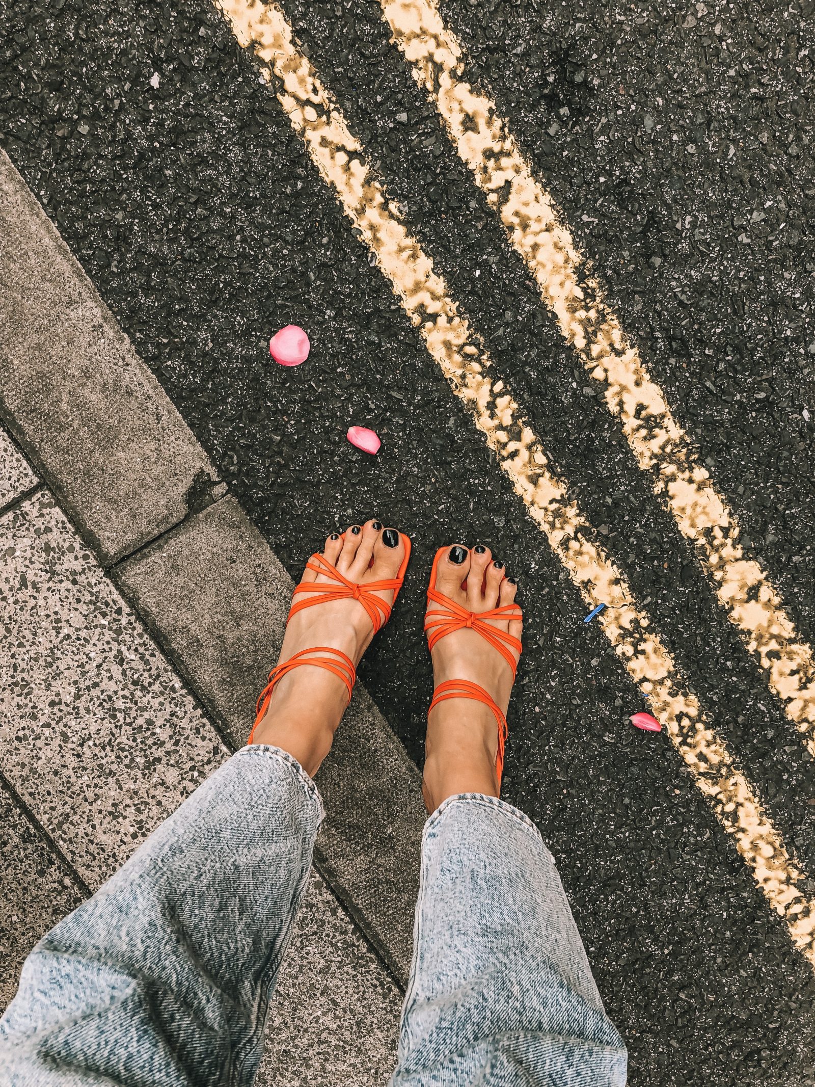 From where I stand, Red minimal strappy sandals from & Other Stories