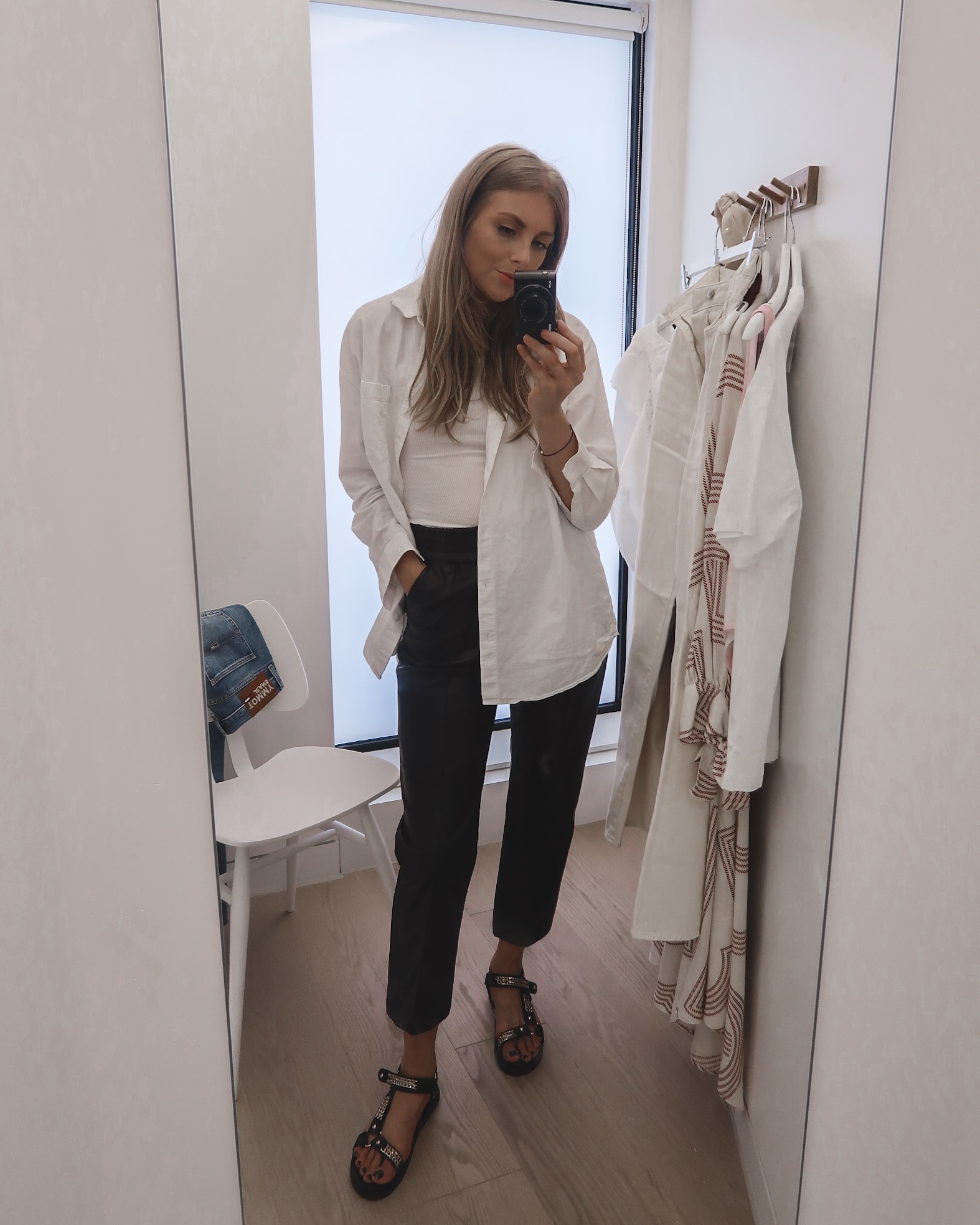 faux leather straight leg trousers